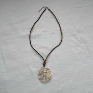 Macrame Pendant With Leather String Necklace, artisan, handcrafted, boho, casual